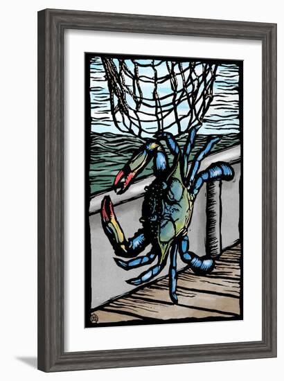 Blue Crab - Scratchboard-Lantern Press-Framed Art Print