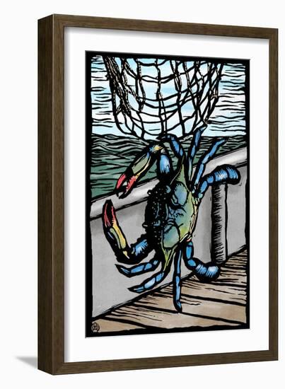 Blue Crab - Scratchboard-Lantern Press-Framed Art Print