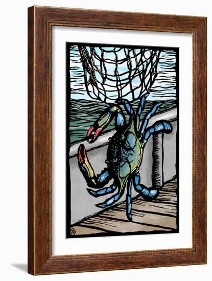 Blue Crab - Scratchboard-Lantern Press-Framed Art Print