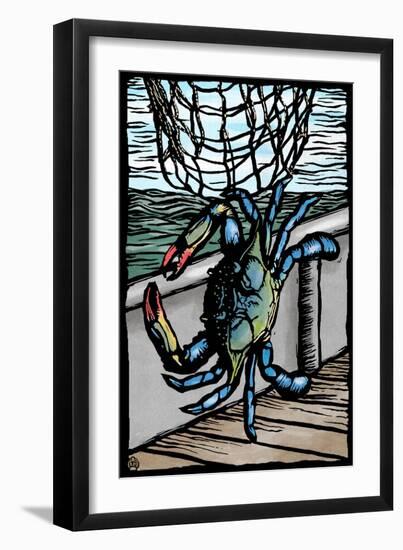 Blue Crab - Scratchboard-Lantern Press-Framed Art Print