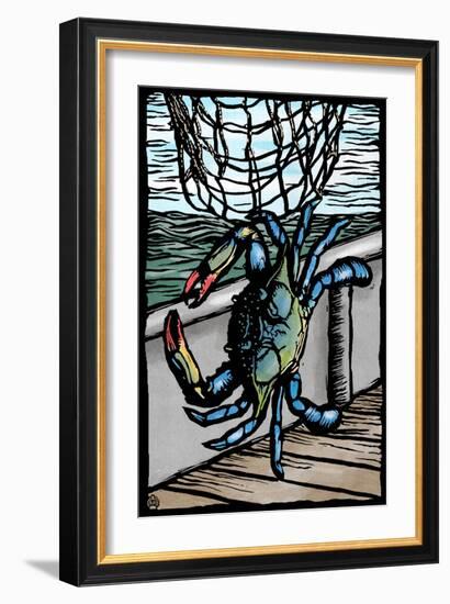 Blue Crab - Scratchboard-Lantern Press-Framed Art Print