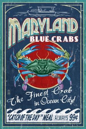 'Blue Crabs - Ocean City, Maryland' Art Print - Lantern Press | Art.com