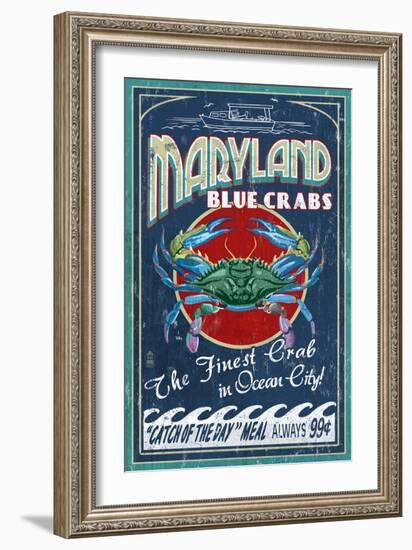 Blue Crabs - Ocean City, Maryland-Lantern Press-Framed Art Print