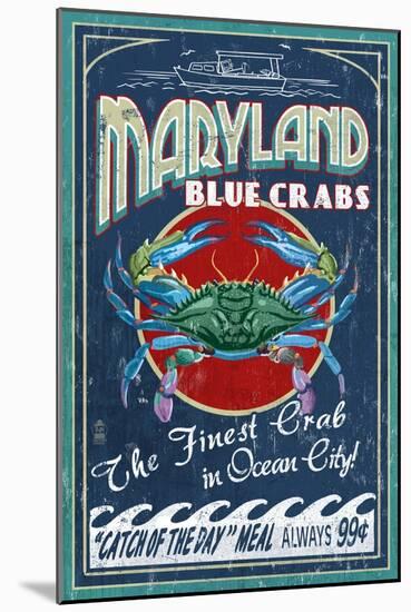 Blue Crabs - Ocean City, Maryland-Lantern Press-Mounted Art Print