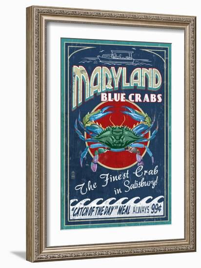 Blue Crabs - Salisbury, Maryland-Lantern Press-Framed Art Print