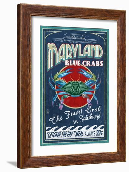 Blue Crabs - Salisbury, Maryland-Lantern Press-Framed Art Print