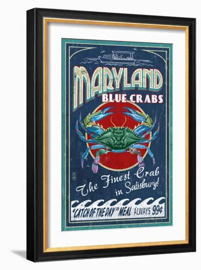 Blue Crabs - Salisbury, Maryland-Lantern Press-Framed Art Print