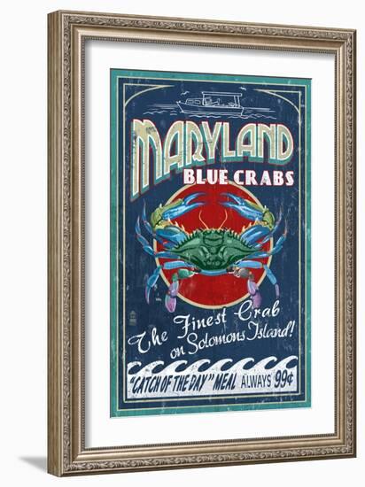 Blue Crabs - Solomons Island, Maryland-Lantern Press-Framed Art Print