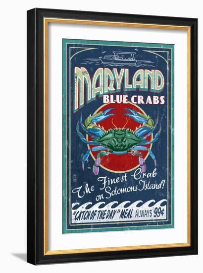 Blue Crabs - Solomons Island, Maryland-Lantern Press-Framed Art Print