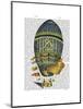 Blue Cylindrical Hot Air Balloon-Fab Funky-Mounted Art Print