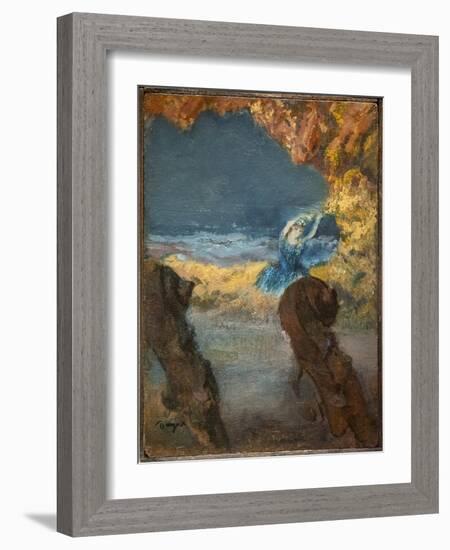 Blue dancer and double bass. 1891. Oil on wood-Edgar Degas-Framed Giclee Print