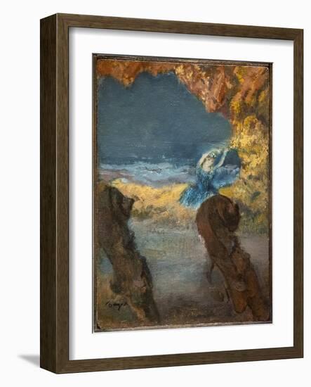 Blue dancer and double bass. 1891. Oil on wood-Edgar Degas-Framed Giclee Print