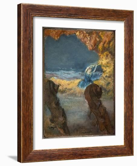 Blue dancer and double bass. 1891. Oil on wood-Edgar Degas-Framed Giclee Print