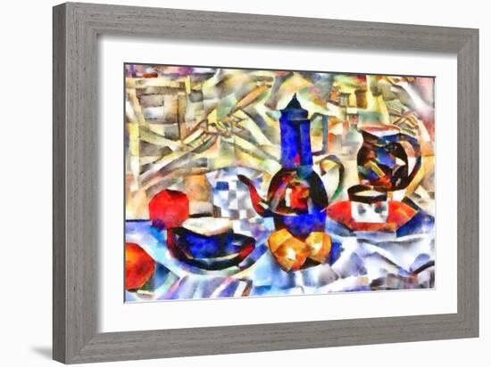 blue decanter and blue ?up,2017-Alex Caminker-Framed Giclee Print