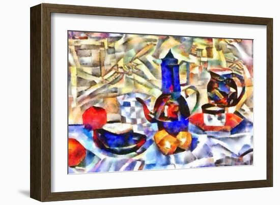 blue decanter and blue ?up,2017-Alex Caminker-Framed Giclee Print