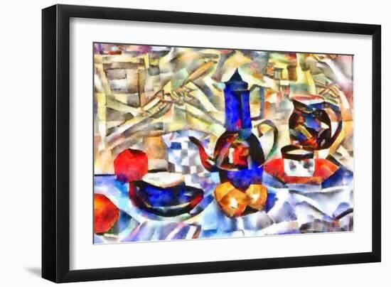 blue decanter and blue ?up,2017-Alex Caminker-Framed Giclee Print