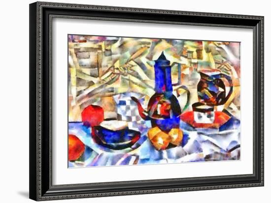 blue decanter and blue ?up,2017-Alex Caminker-Framed Giclee Print