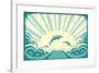 Blue Dolphins Jumping In Sea In Summer Day-GeraKTV-Framed Art Print