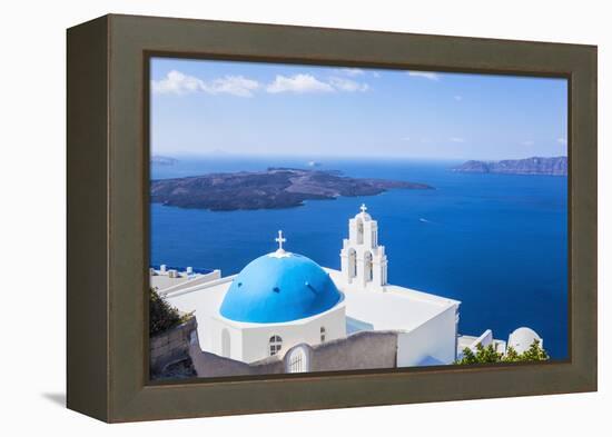 Blue Dome and Bell Tower Above Aegean Sea-Neale Clark-Framed Premier Image Canvas