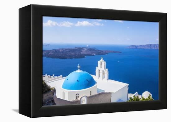 Blue Dome and Bell Tower Above Aegean Sea-Neale Clark-Framed Premier Image Canvas