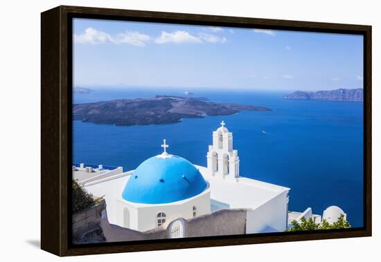 Blue Dome and Bell Tower Above Aegean Sea-Neale Clark-Framed Premier Image Canvas