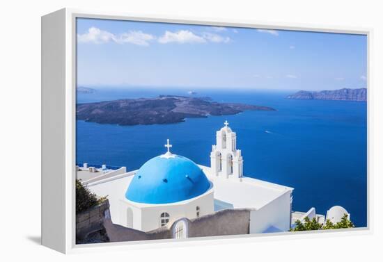 Blue Dome and Bell Tower Above Aegean Sea-Neale Clark-Framed Premier Image Canvas