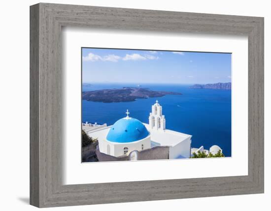 Blue Dome and Bell Tower Above Aegean Sea-Neale Clark-Framed Photographic Print