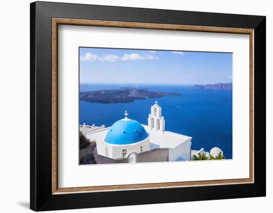 Blue Dome and Bell Tower Above Aegean Sea-Neale Clark-Framed Photographic Print