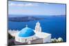 Blue Dome and Bell Tower Above Aegean Sea-Neale Clark-Mounted Photographic Print