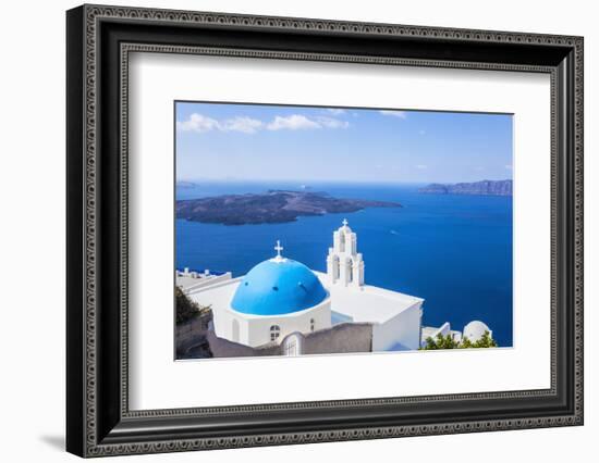 Blue Dome and Bell Tower Above Aegean Sea-Neale Clark-Framed Photographic Print