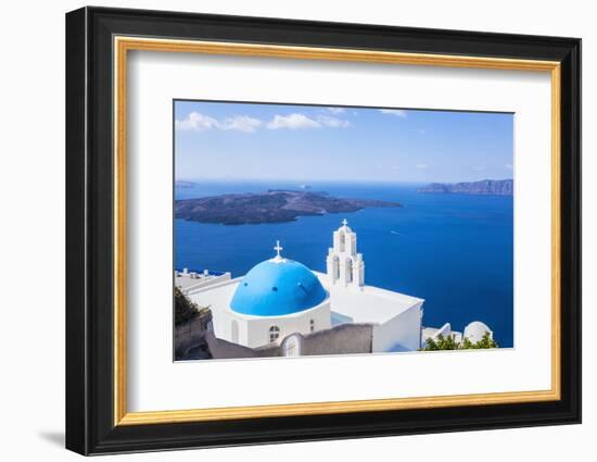 Blue Dome and Bell Tower Above Aegean Sea-Neale Clark-Framed Photographic Print