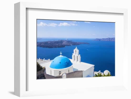 Blue Dome and Bell Tower Above Aegean Sea-Neale Clark-Framed Premium Photographic Print