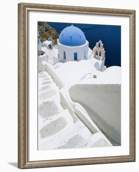 Blue Domed Church, Oia, Santorini, Cyclades Islands, Greece, Europe-Lee Frost-Framed Photographic Print