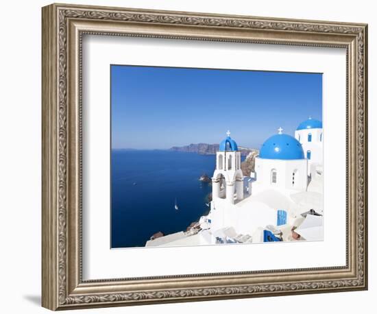 Blue Domed Churches in the Village of Oia, Santorini (Thira), Cyclades Islands, Aegean Sea, Greece-Gavin Hellier-Framed Photographic Print