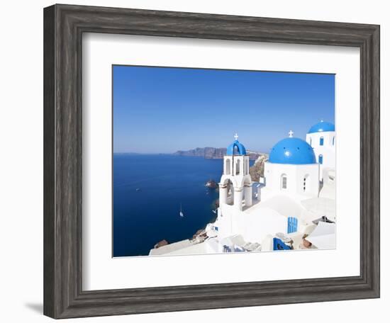 Blue Domed Churches in the Village of Oia, Santorini (Thira), Cyclades Islands, Aegean Sea, Greece-Gavin Hellier-Framed Photographic Print