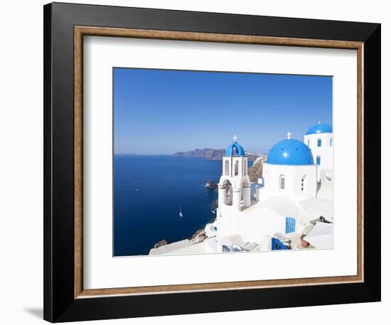 Blue Domed Churches in the Village of Oia, Santorini (Thira), Cyclades Islands, Aegean Sea, Greece-Gavin Hellier-Framed Photographic Print