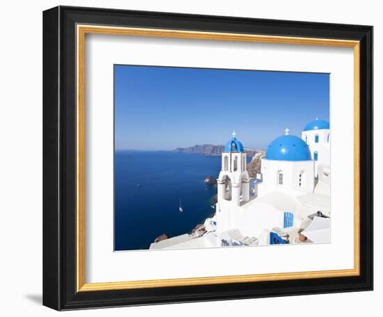 Blue Domed Churches in the Village of Oia, Santorini (Thira), Cyclades Islands, Aegean Sea, Greece-Gavin Hellier-Framed Photographic Print