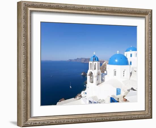 Blue Domed Churches in the Village of Oia, Santorini (Thira), Cyclades Islands, Aegean Sea, Greece-Gavin Hellier-Framed Photographic Print