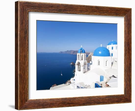 Blue Domed Churches in the Village of Oia, Santorini (Thira), Cyclades Islands, Aegean Sea, Greece-Gavin Hellier-Framed Photographic Print