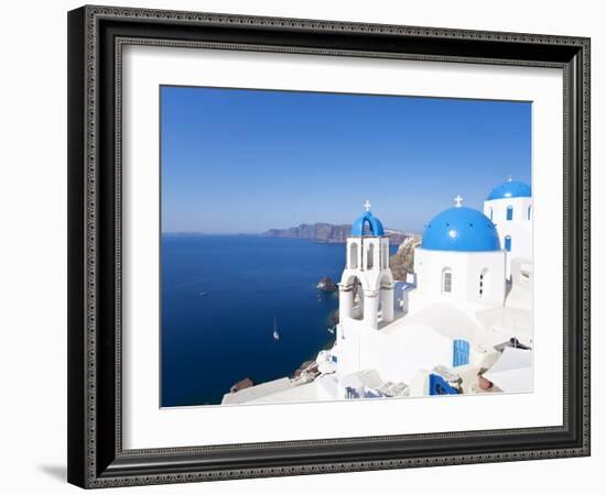 Blue Domed Churches in the Village of Oia, Santorini (Thira), Cyclades Islands, Aegean Sea, Greece-Gavin Hellier-Framed Photographic Print