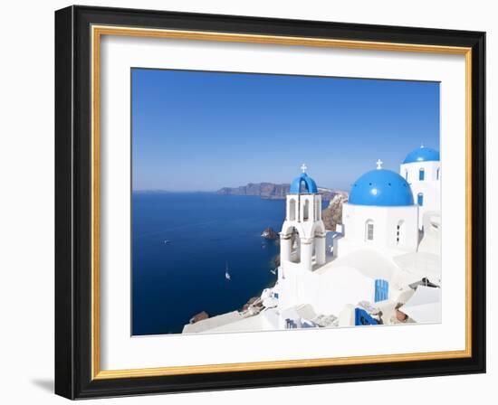 Blue Domed Churches in the Village of Oia, Santorini (Thira), Cyclades Islands, Aegean Sea, Greece-Gavin Hellier-Framed Photographic Print