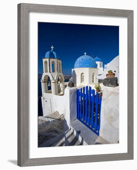 Blue Domed Churches, Oia, Santorini, Greece-Darrell Gulin-Framed Photographic Print