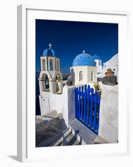 Blue Domed Churches, Oia, Santorini, Greece-Darrell Gulin-Framed Photographic Print