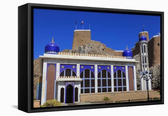 Blue Domed Mosque with Minaret and Al-Mirani Fort, Old Muscat, Oman, Middle East-Eleanor Scriven-Framed Premier Image Canvas
