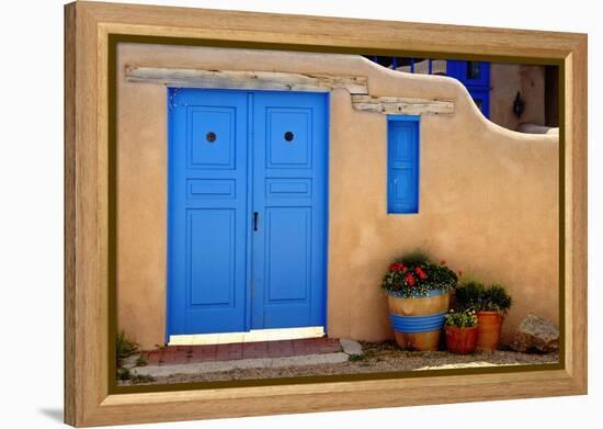 Blue Door And Adobe Wall, Taos, NM-George Oze-Framed Premier Image Canvas