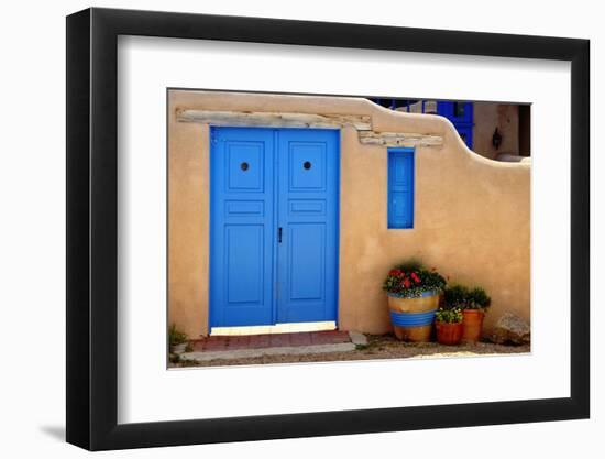 Blue Door And Adobe Wall, Taos, NM-George Oze-Framed Photographic Print