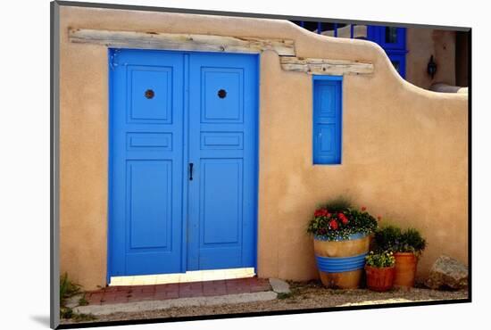 Blue Door And Adobe Wall, Taos, NM-George Oze-Mounted Photographic Print