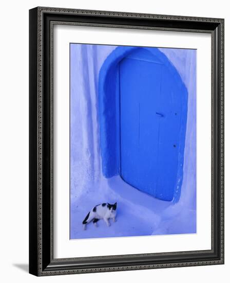 Blue Door and Cat, Chefchaouen (Chaouen) (Chechaouen), Rif Region, Morocco, North Africa, Africa-Bruno Morandi-Framed Photographic Print