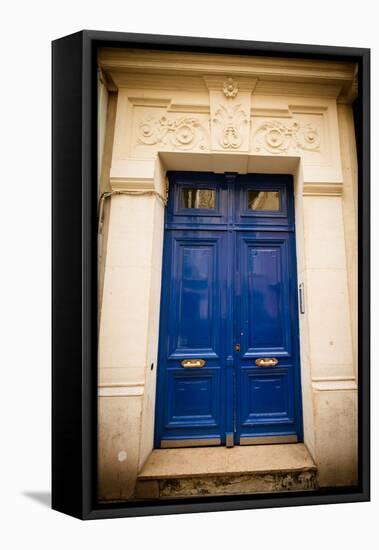 Blue Door in Paris-Erin Berzel-Framed Premier Image Canvas