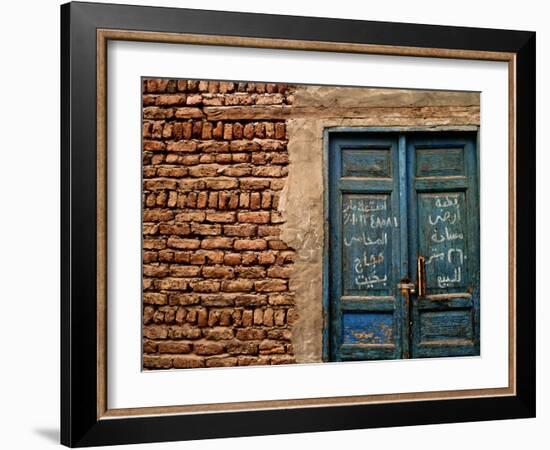 Blue Door with Arabic Writing, Luxor Town, Egypt-Clive Nolan-Framed Photographic Print